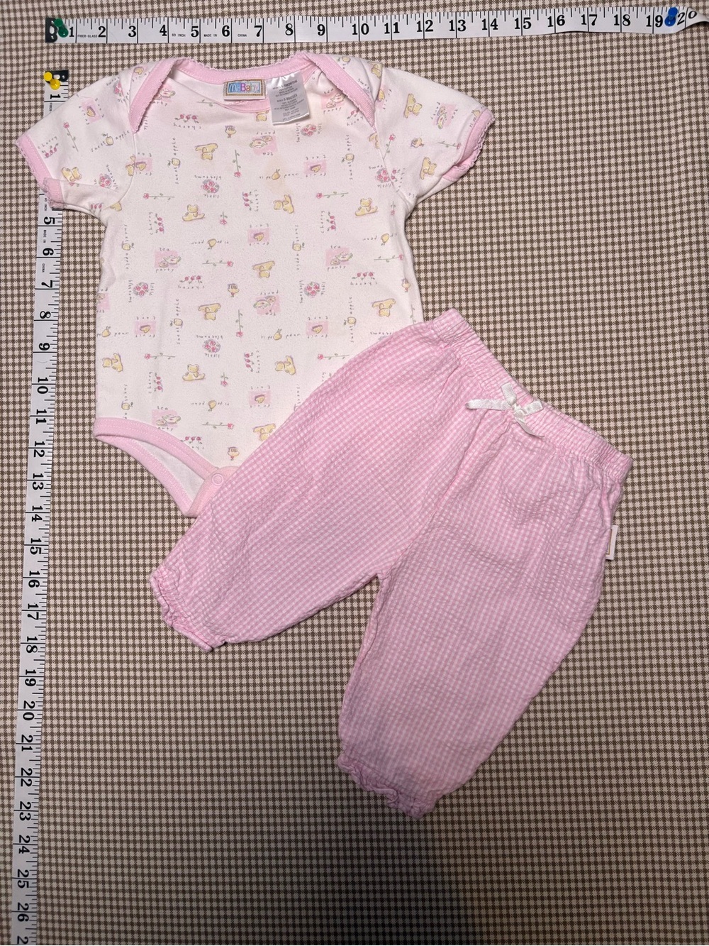 Mcbaby Pink Baby Bodysuit & Pink Seersucker Pants Set Size 6/9 months